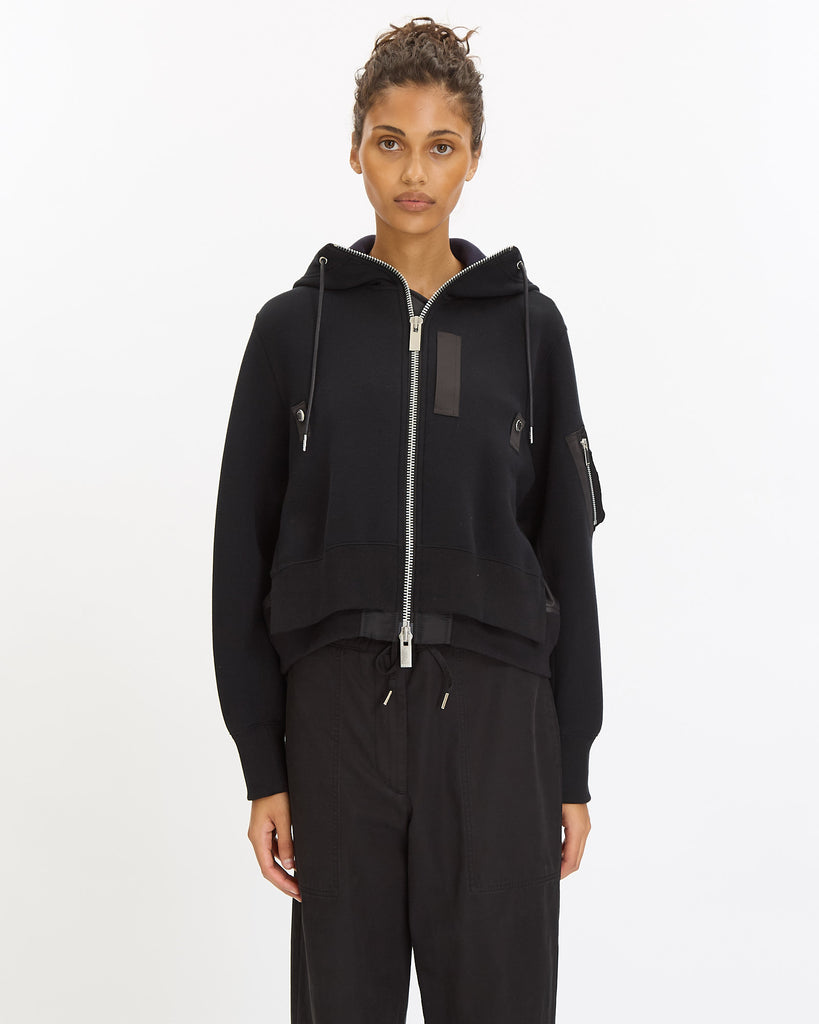 Sacai Sponge Sweat x Nylon Twill Hoodie in black