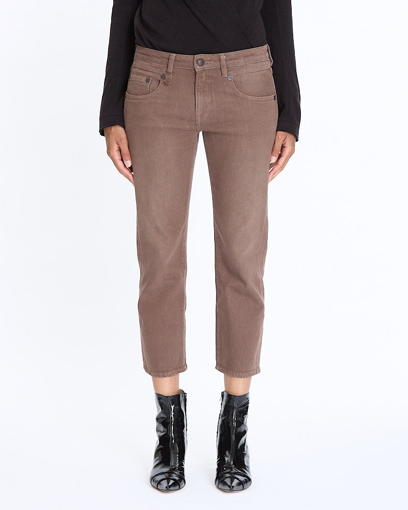 R13 Boy Straight in clean umber stretch