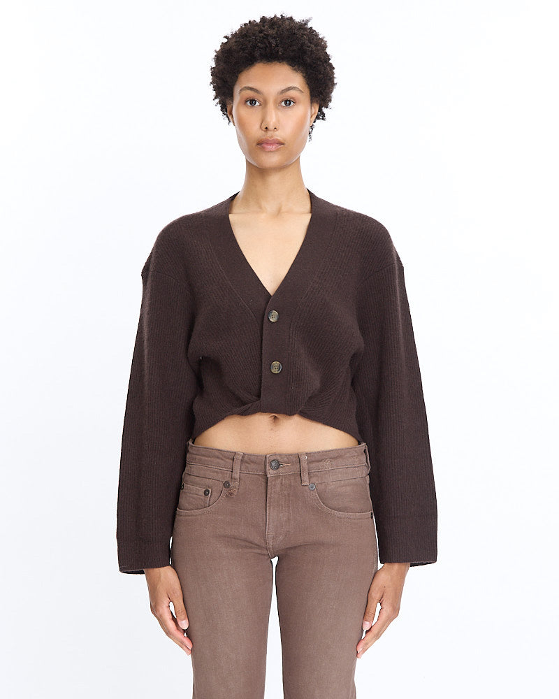 R13 Twisted Ribbed Cardigan in dark brown
