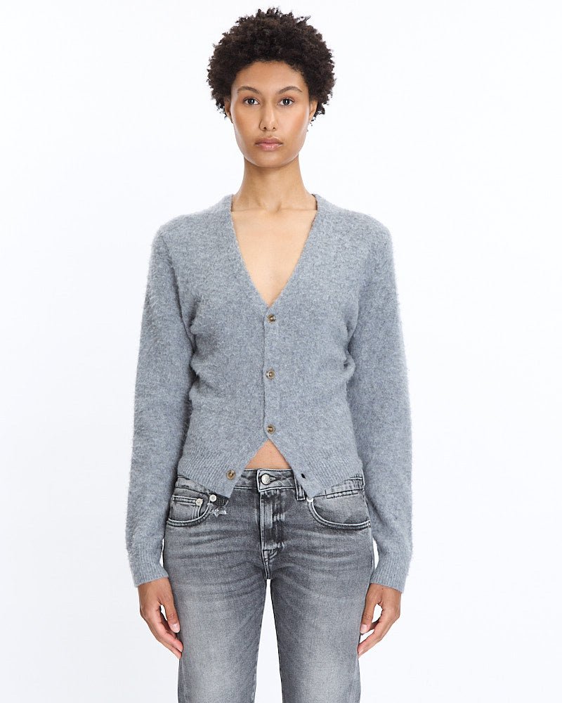 R13 Split Hem Cardigan in light heather grey