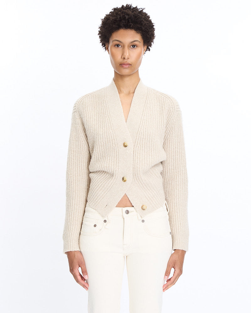R13 Split Hem Ribbed Cardigan in oatmeal tweed
