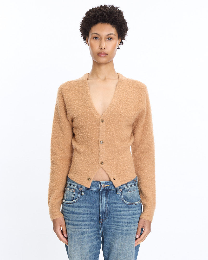 R13 Split Hem Cardigan in dark camel