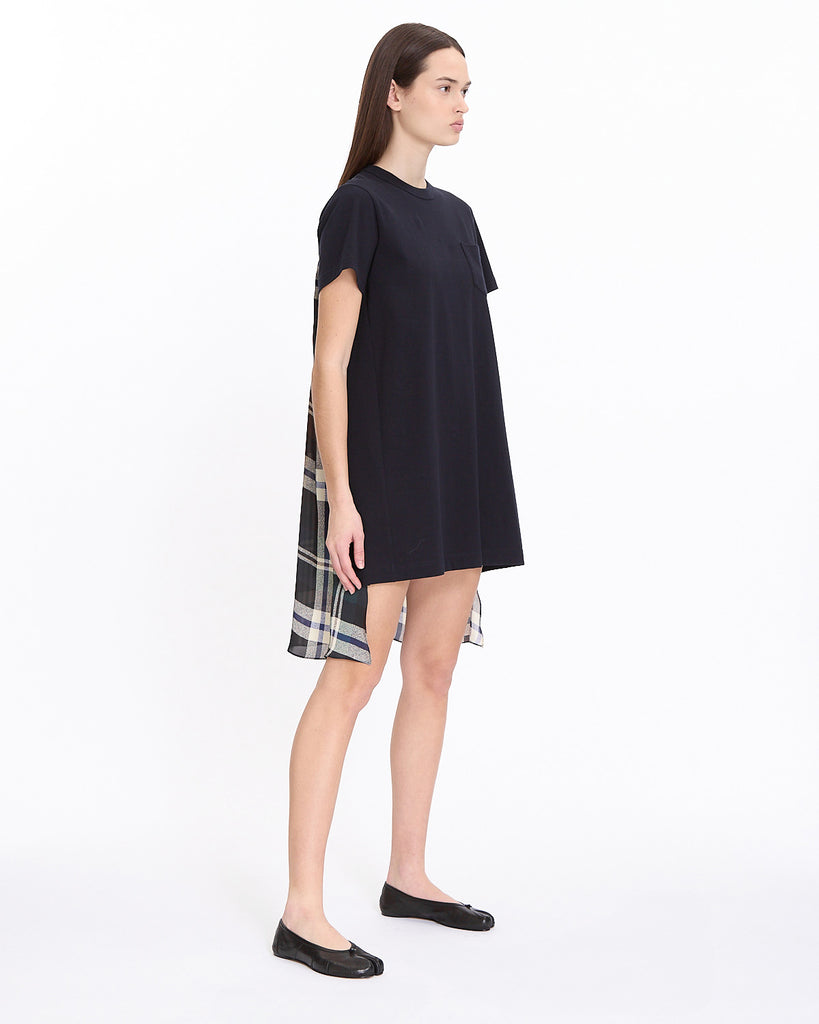 Sacai Plaid Print x Cotton Jersey Dress