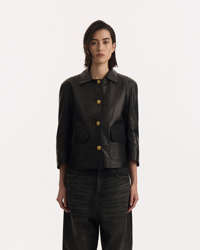 R13 Button Front Leather Jacket
