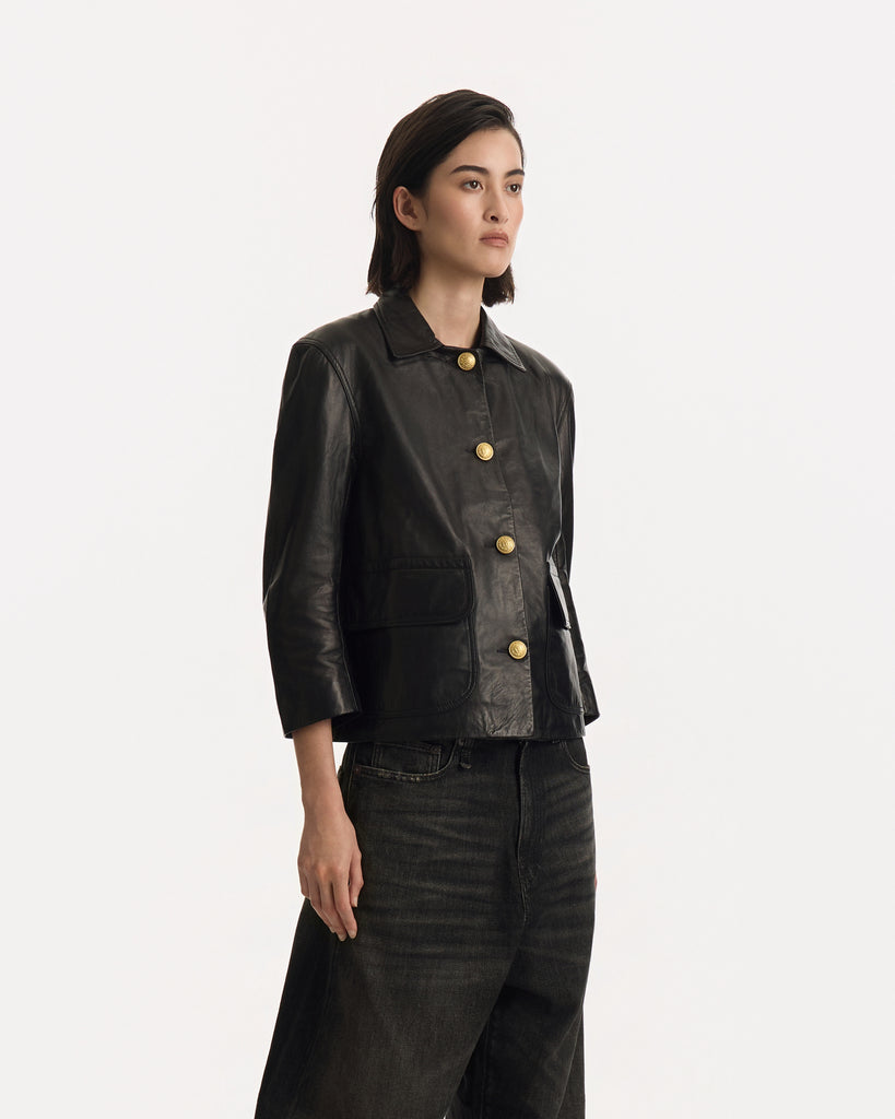 R13 Button Front Leather Jacket