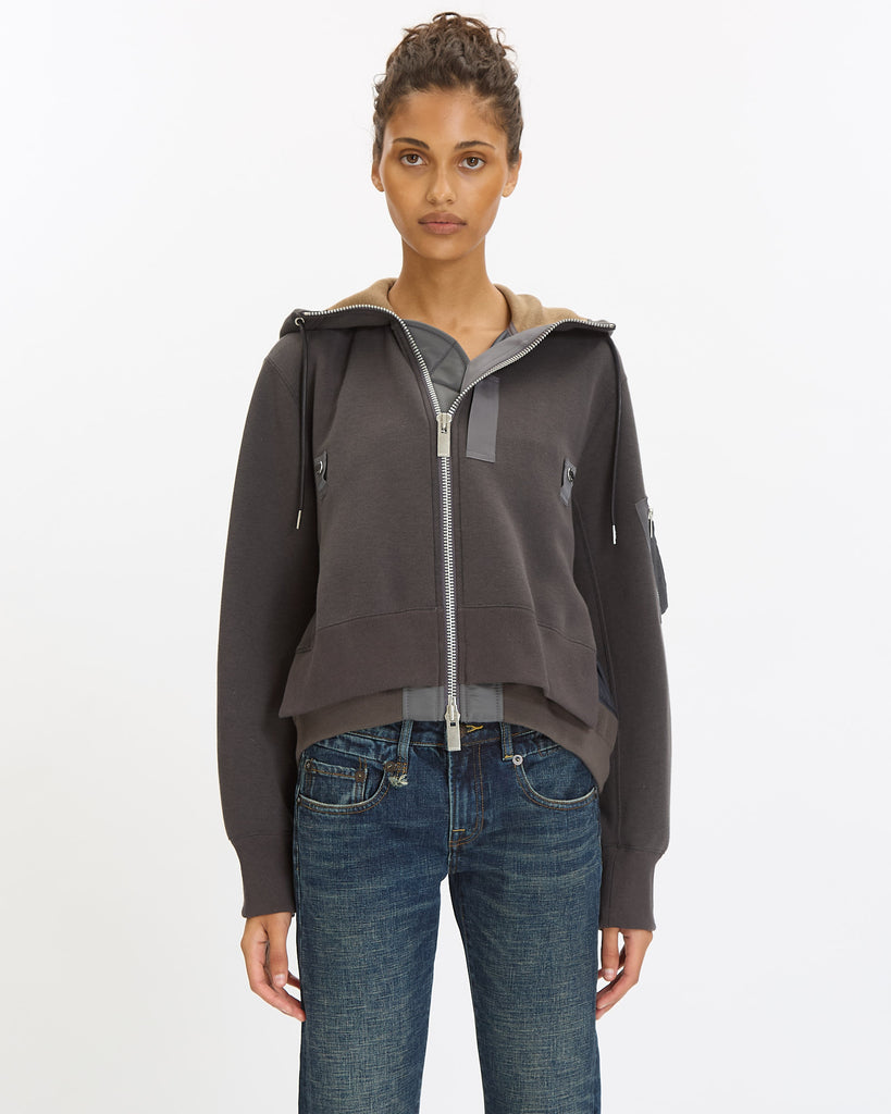 Sacai Sponge Sweat x Nylon Twill Hoodie in grey