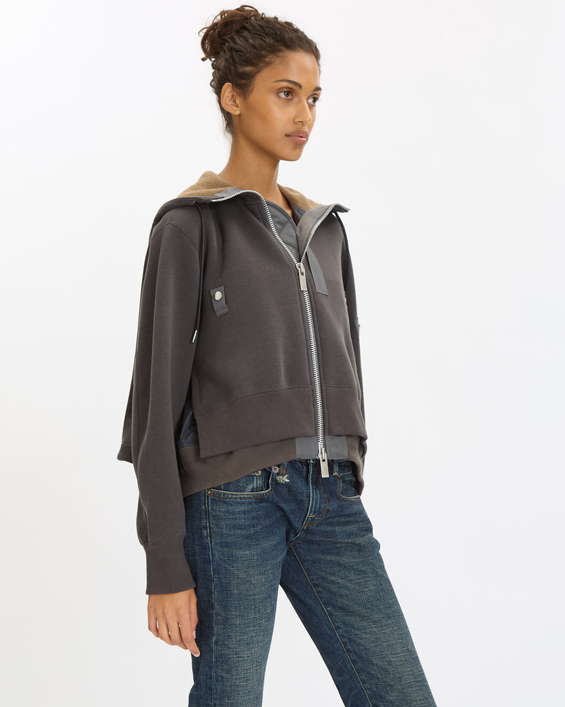 Sacai Sponge Sweat x Nylon Twill Hoodie in grey