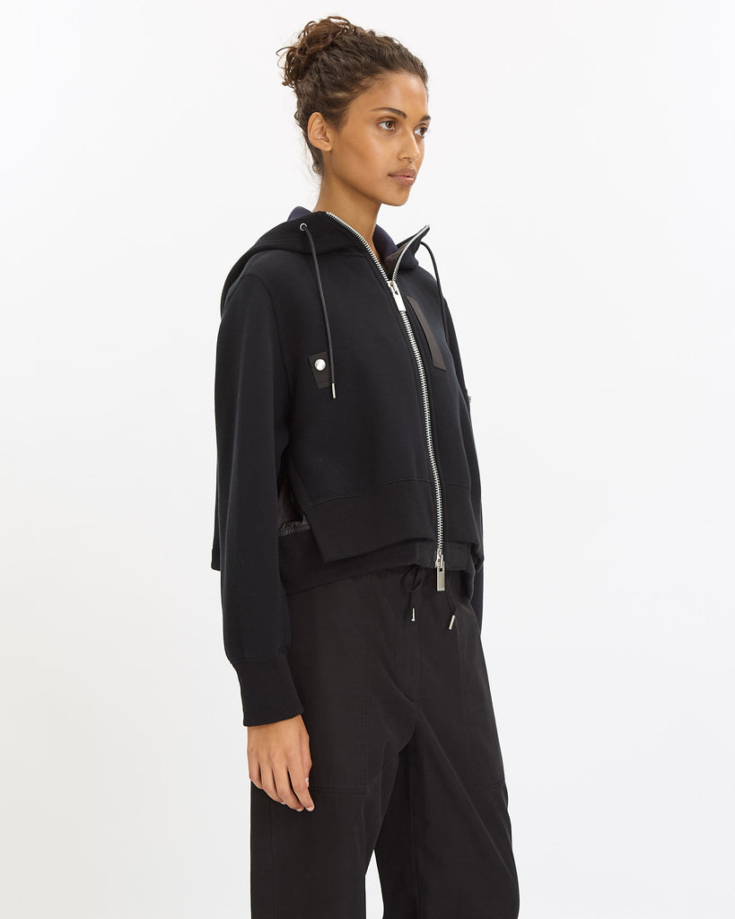 Sacai Sponge Sweat x Nylon Twill Hoodie in black