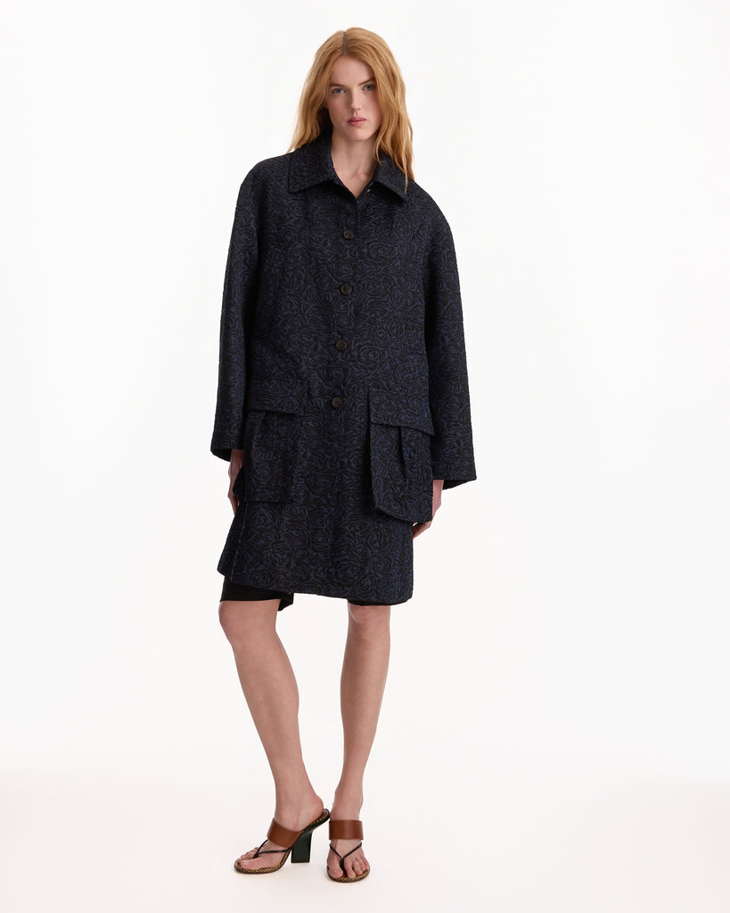 Dries Van Noten Rondero Coat in navy