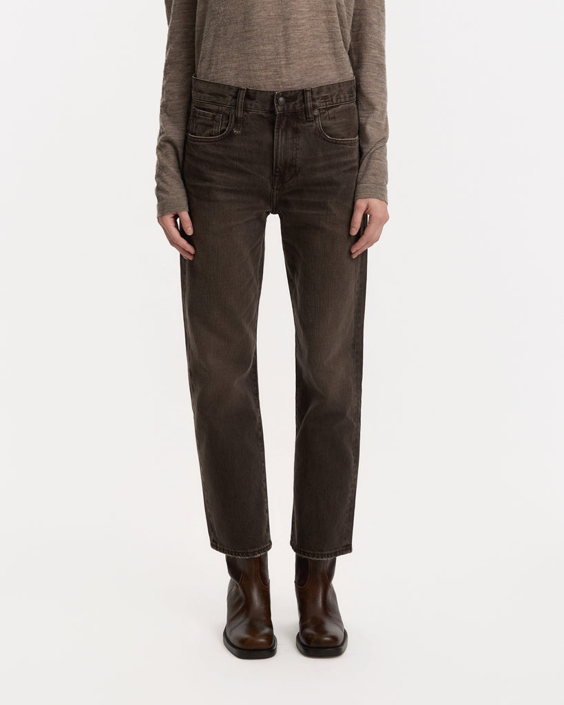 R13 Bf Jean in worn chocolate brown
