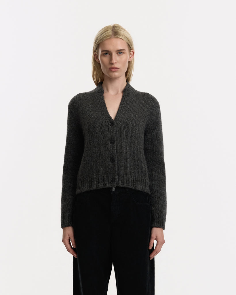 The Row Poynta Cardigan in charcoal melange