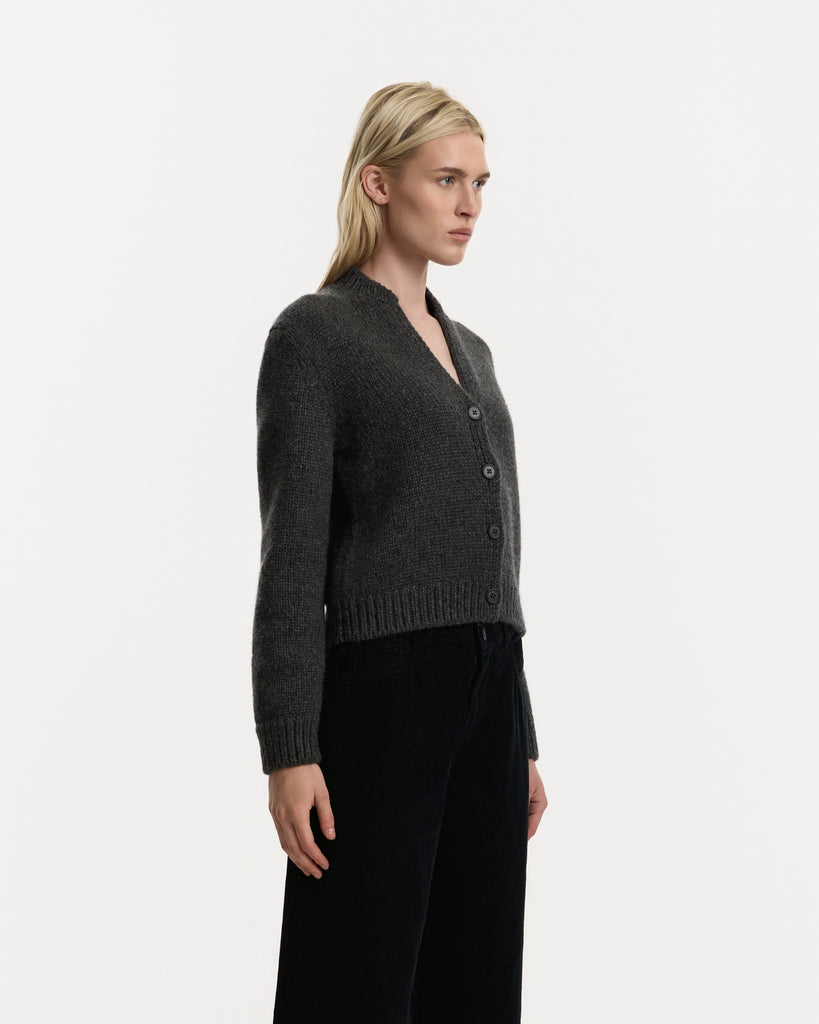 The Row Poynta Cardigan in charcoal melange