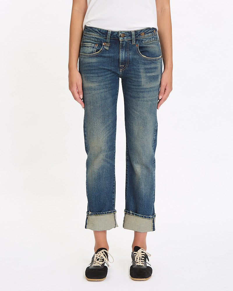 R13 Cuffed Boy Straight in adelaide stretch selvedge blue