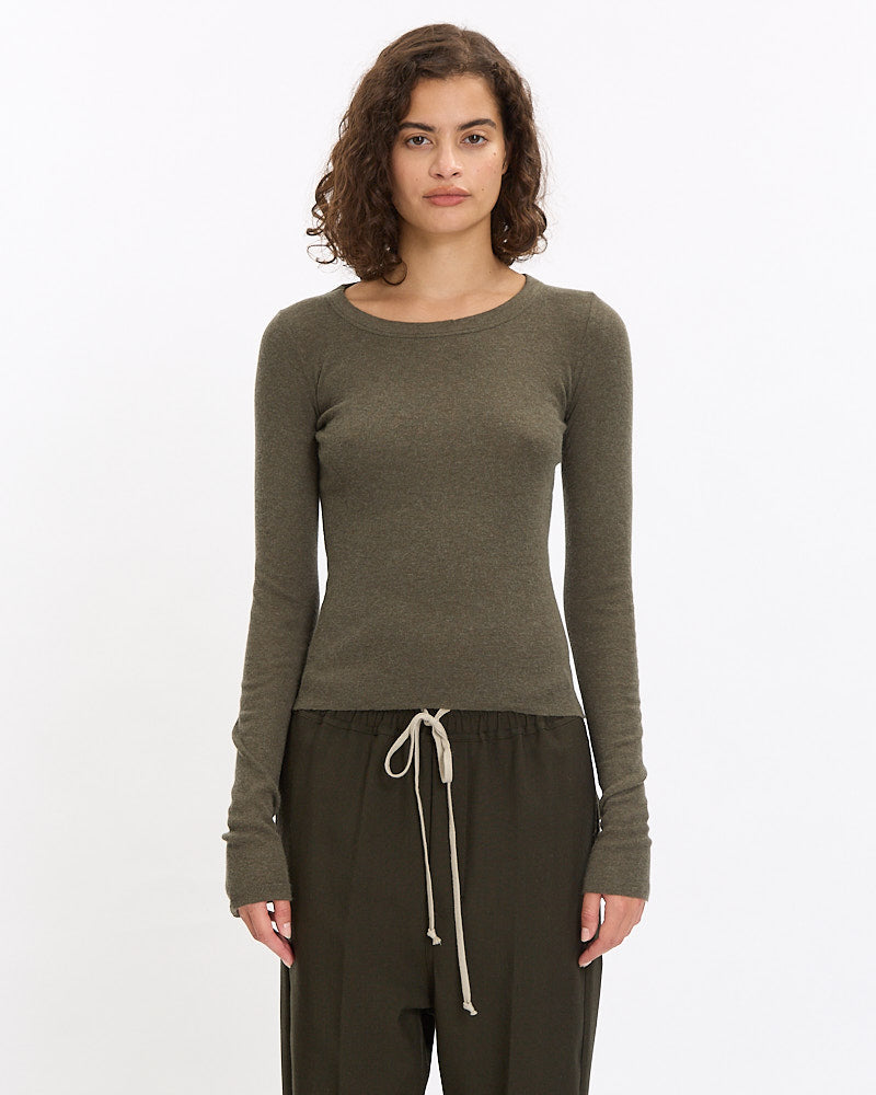 Rick Owens Crop Rib LS T-Shirt in bosco