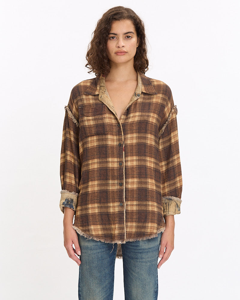 R13 Reversible Drop Neck Shirt in plaid khaki floral