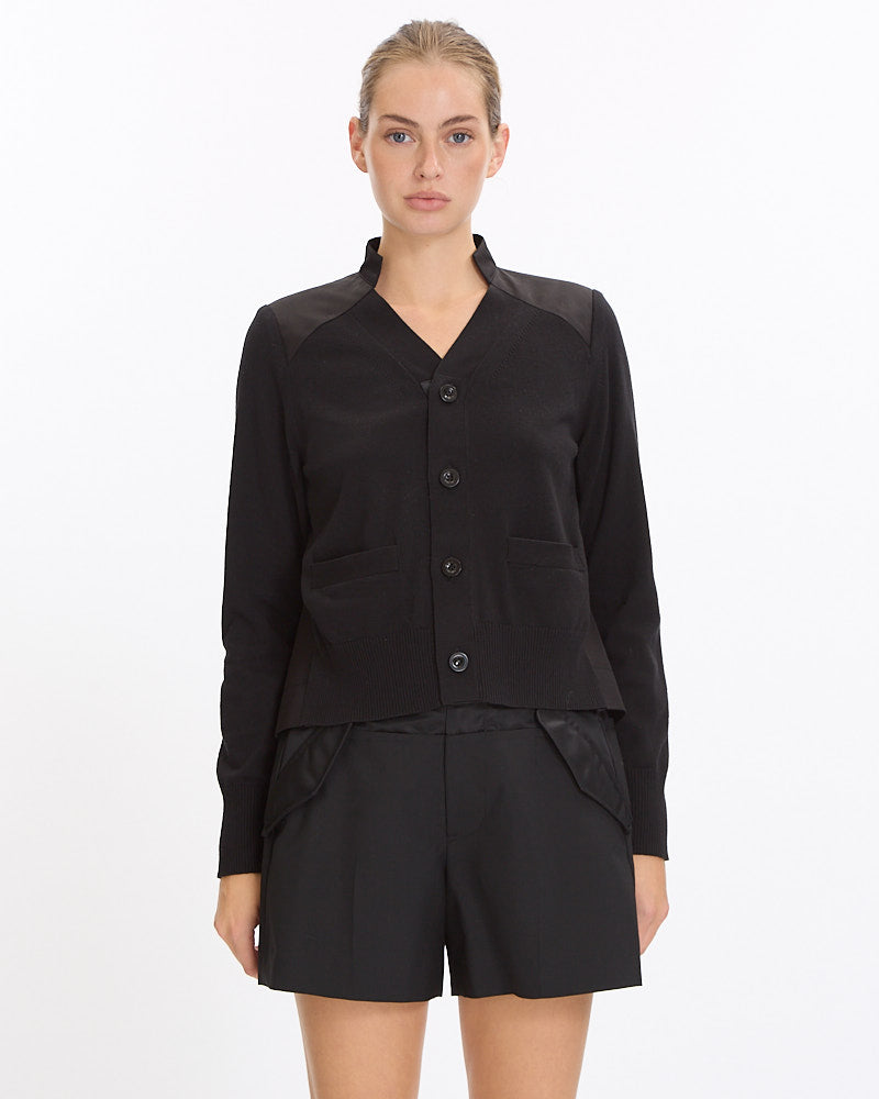 Sacai Cotton Garbardine x Knit Cardigan in black