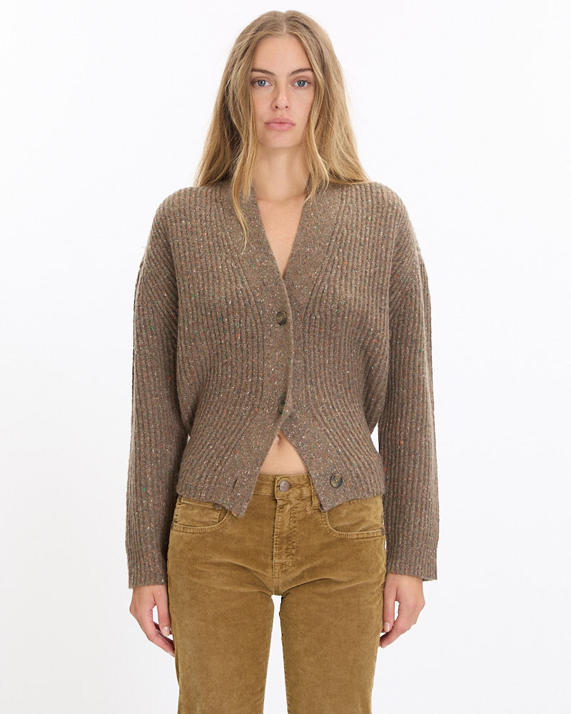R13 Split Hem Cardigan in brown tweed