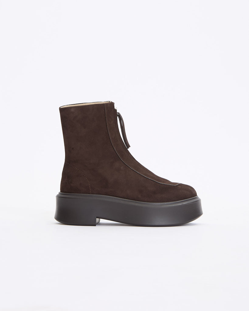 The Row Zipped Boot I in dark brown