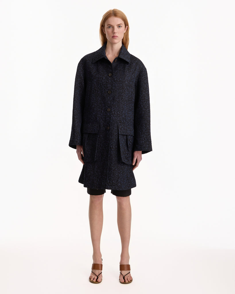Dries Van Noten Rondero Coat in navy
