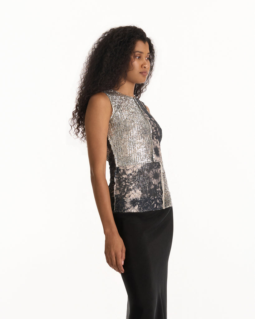 Maison Margiela Sequin Floral Top in grey