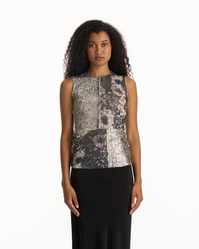Maison Margiela Sequin Floral Top in grey
