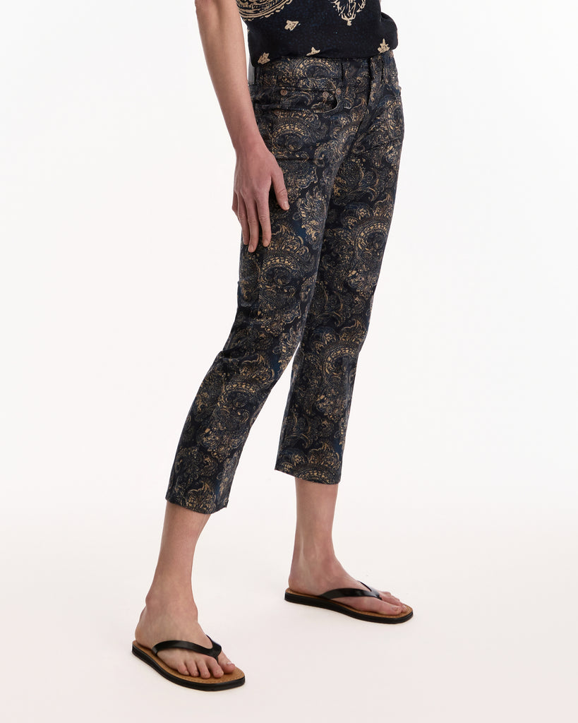 R13 Boy Straight in blue paisley sateen