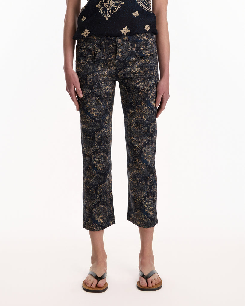 R13 Boy Straight in blue paisley sateen