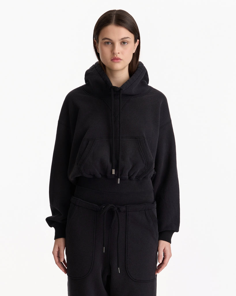 R13 Funnel Neck Cropped Popover in black 