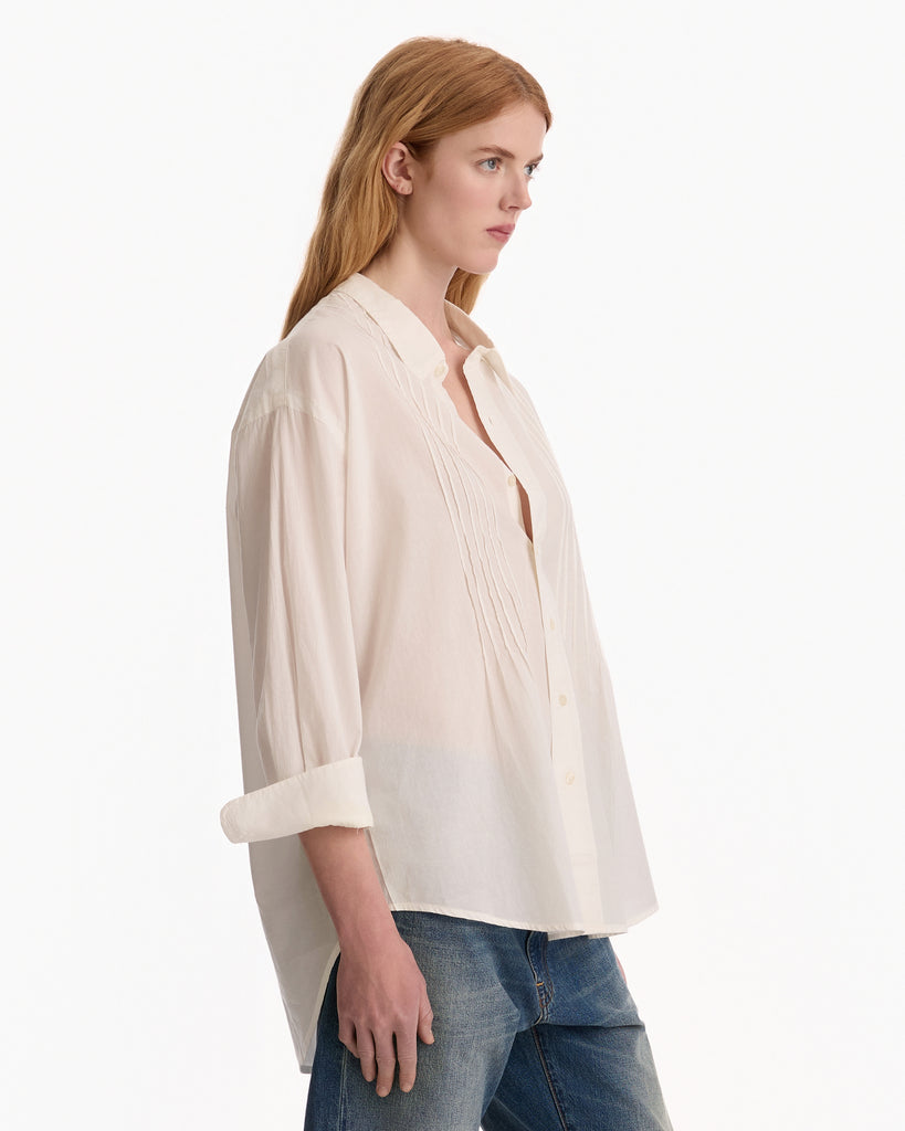 R13 Pintuck Dropneck Shirt in white