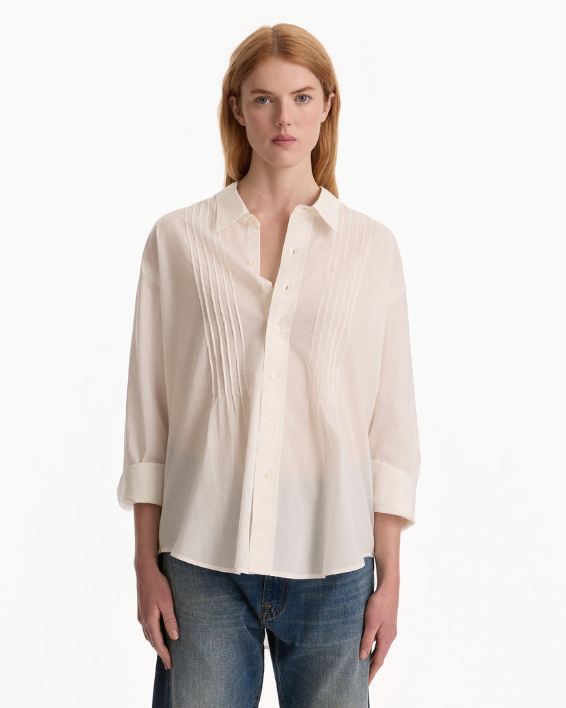 R13 Pintuck Dropneck Shirt in white