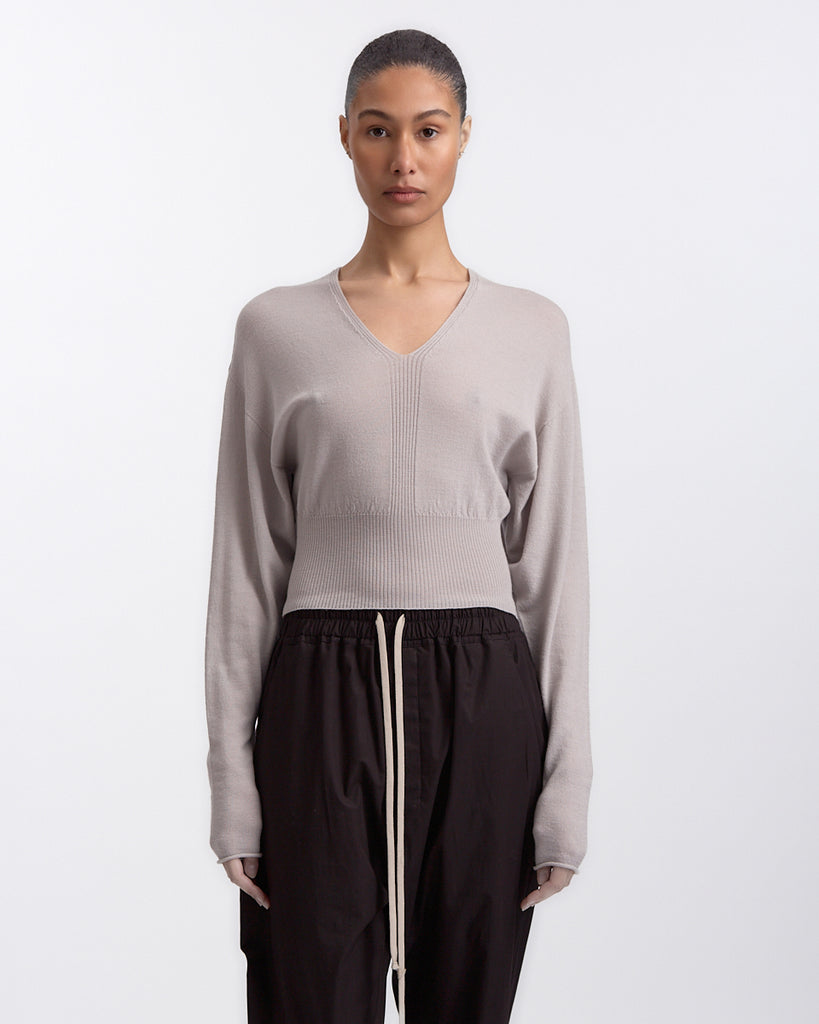 Rick Owens V Cropped Knit in pearl