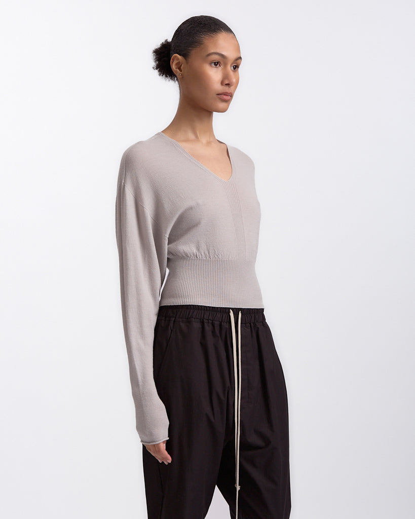 Rick Owens V Cropped Knit in pearl