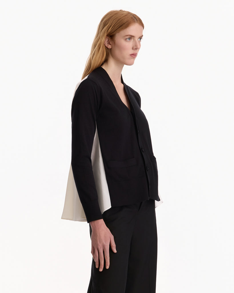 Sacai Poplin x Cotton Knit Cardigan in black/white