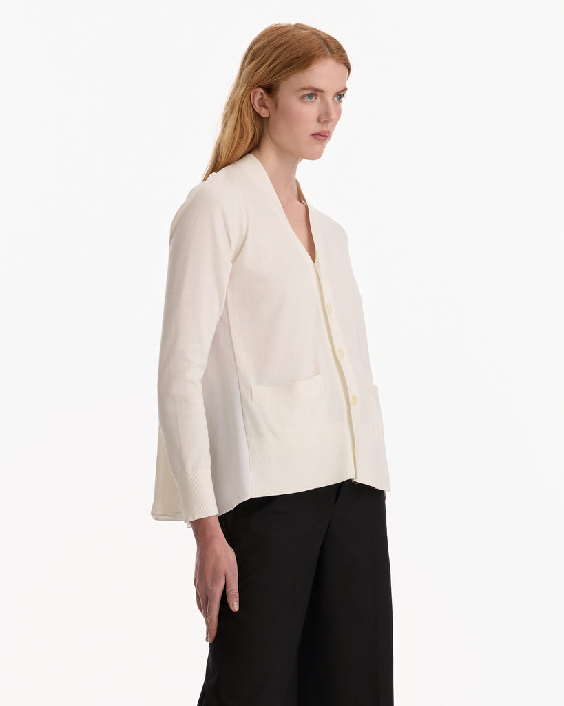 Sacai Poplin x Cotton Knit Cardigan in off white