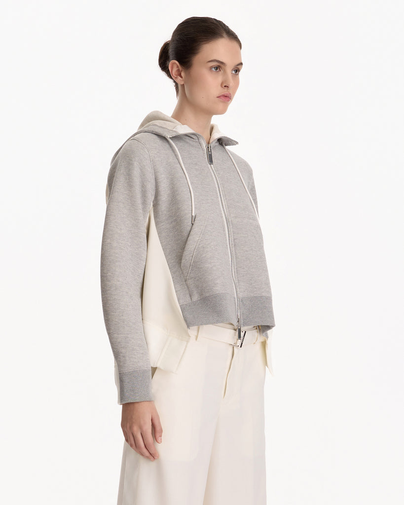 Sacai Sponge Sweat x Nylon Twill Hoodie in light gray