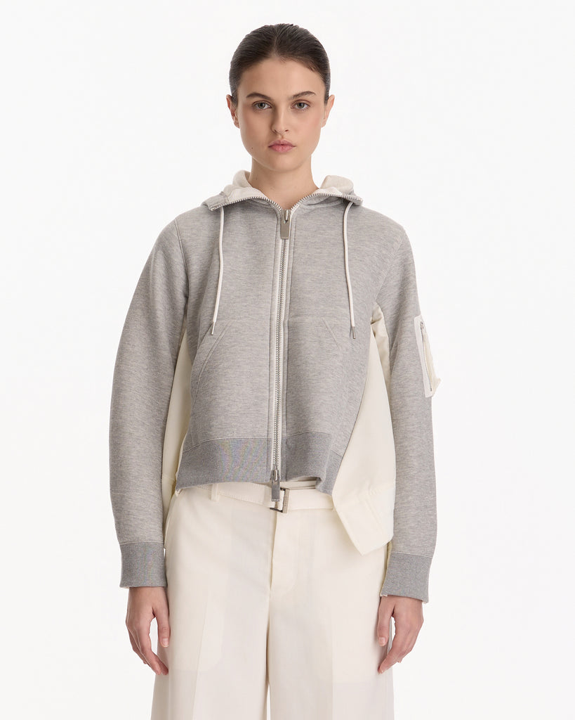 Sacai Sponge Sweat x Nylon Twill Hoodie in light gray