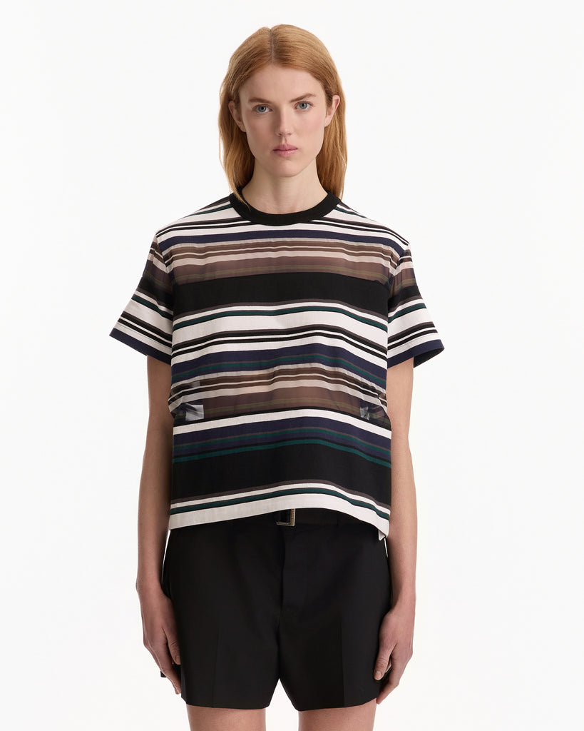 Sacai Stripe Cotton Jersey T-Shirt in black