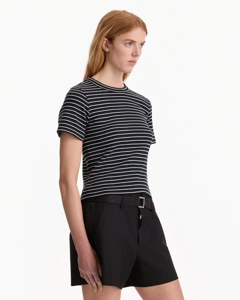Sacai Stripe Cotton Rib T-Shirt in black stripe