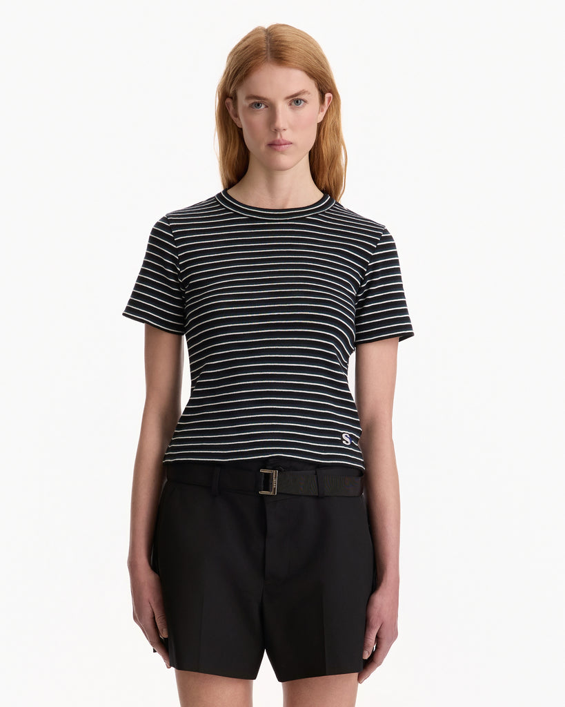 Sacai Stripe Cotton Rib T-Shirt in black stripe
