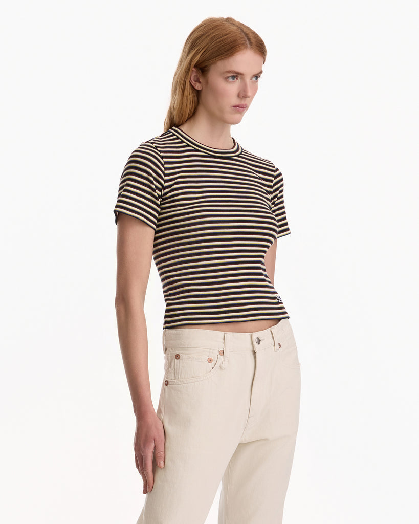 Sacai Stripe Cotton Rib T-Shirt in yellow stripe