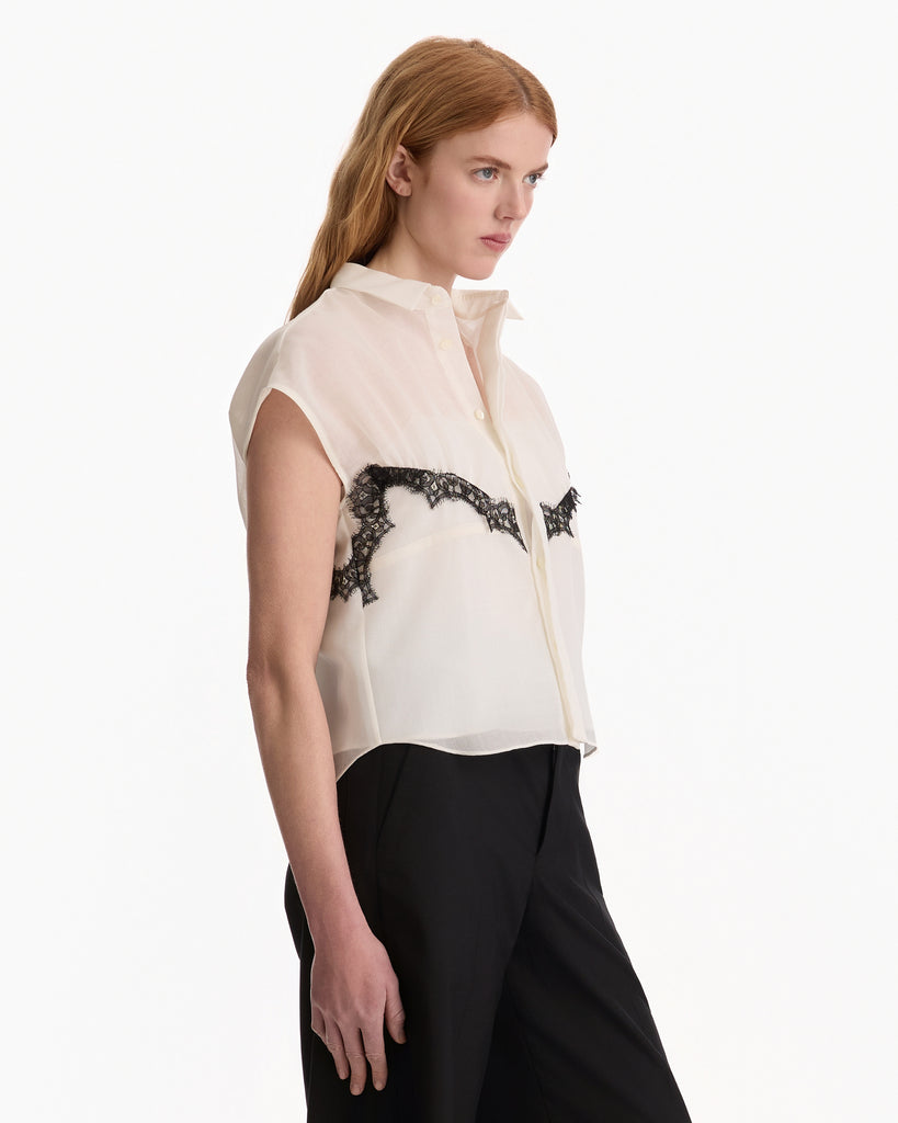 Sacai Wool Organza Shirt in off white