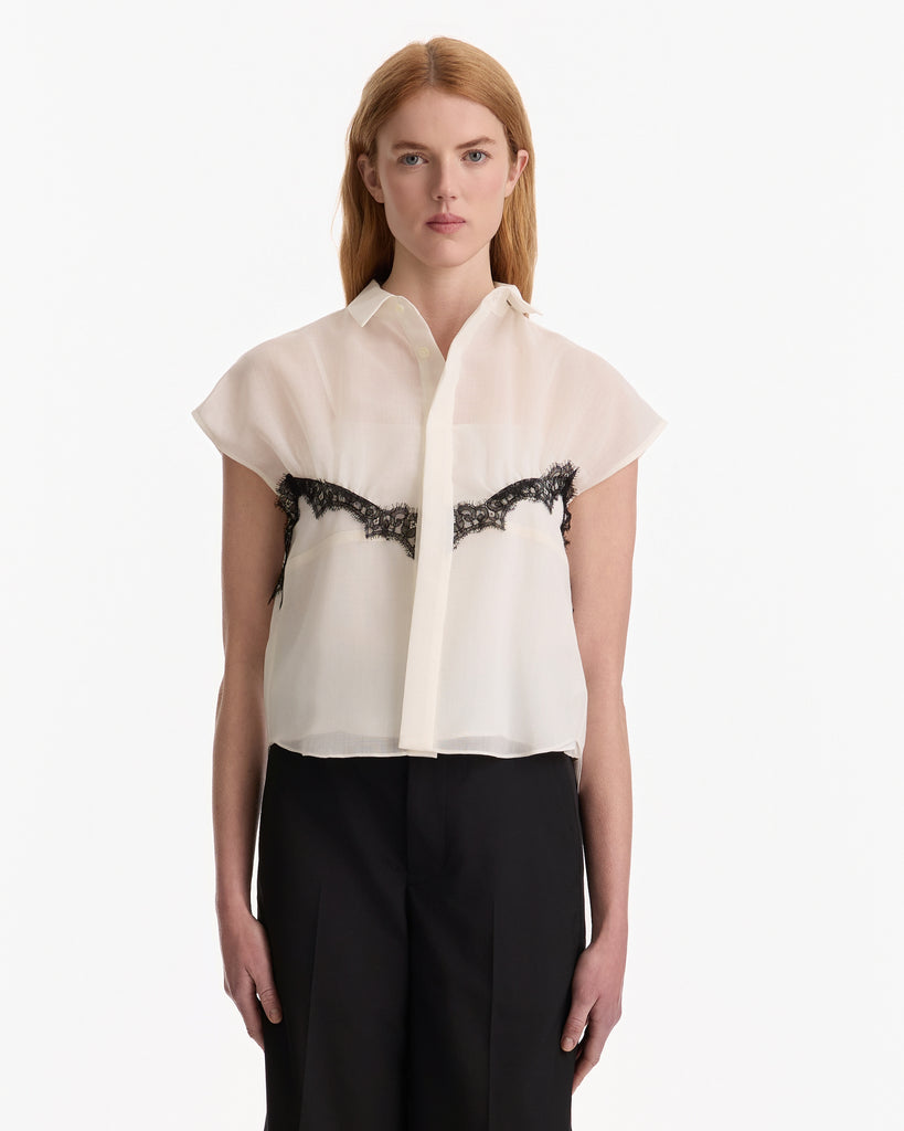 Sacai Wool Organza Shirt in off white